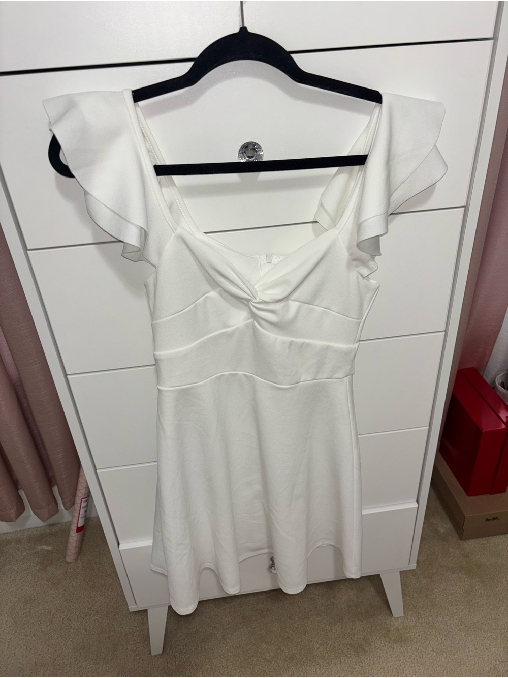 Altar'd State White Flutter-Sleeve Fit & Flare Mini Dress
